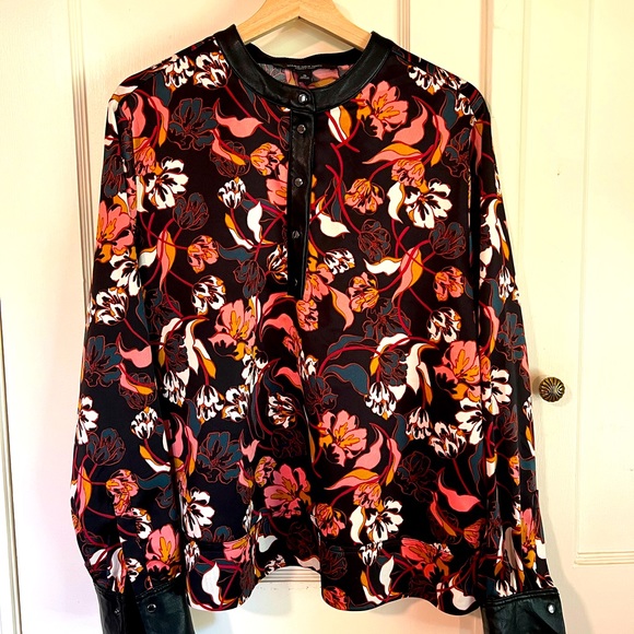Marc New York floral top with faux leather trim - Picture 1 of 8